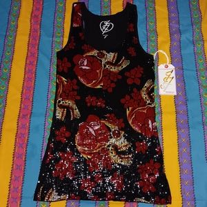 New 2012 Iron Fist Siesta Skull Sequined Dress Vintage Sequin Floral Roses